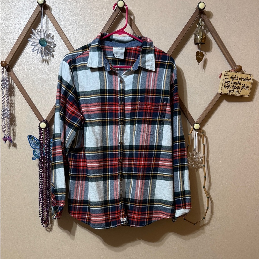 Dickies Women's Plaid Button Down Shirt - Red, Blue, White